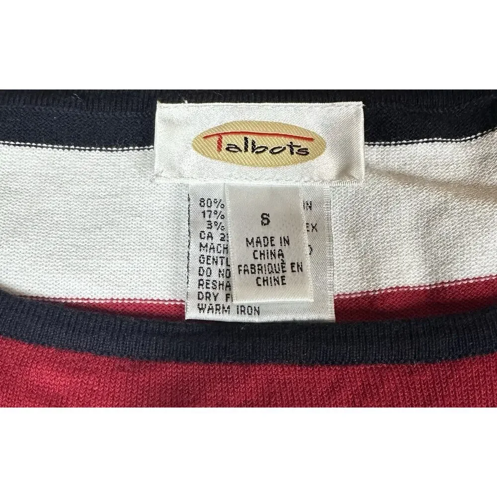 Vtg TALBOTS‎ Red White Blue Stars Stripes 2 Pc Cardigan Sweater Set Patriotic S